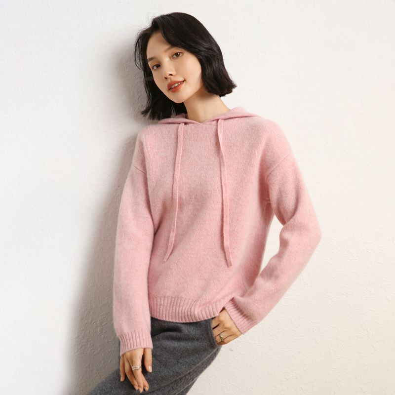 Damen lässiger Strickpullover mit Kapuze und fein strukturierter Oberfläche EB