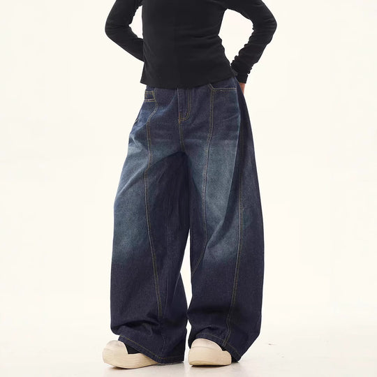 Damen weite High-Waist Jeans mit einzigartigem Design und lässigem Schnitt EB