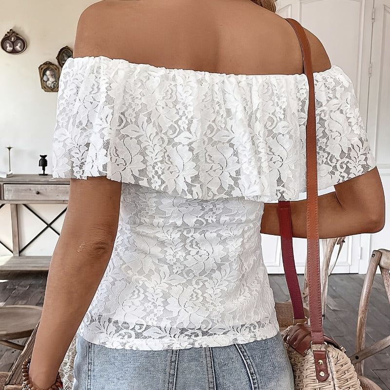 Damen Off-Shoulder Spitzenbluse EB