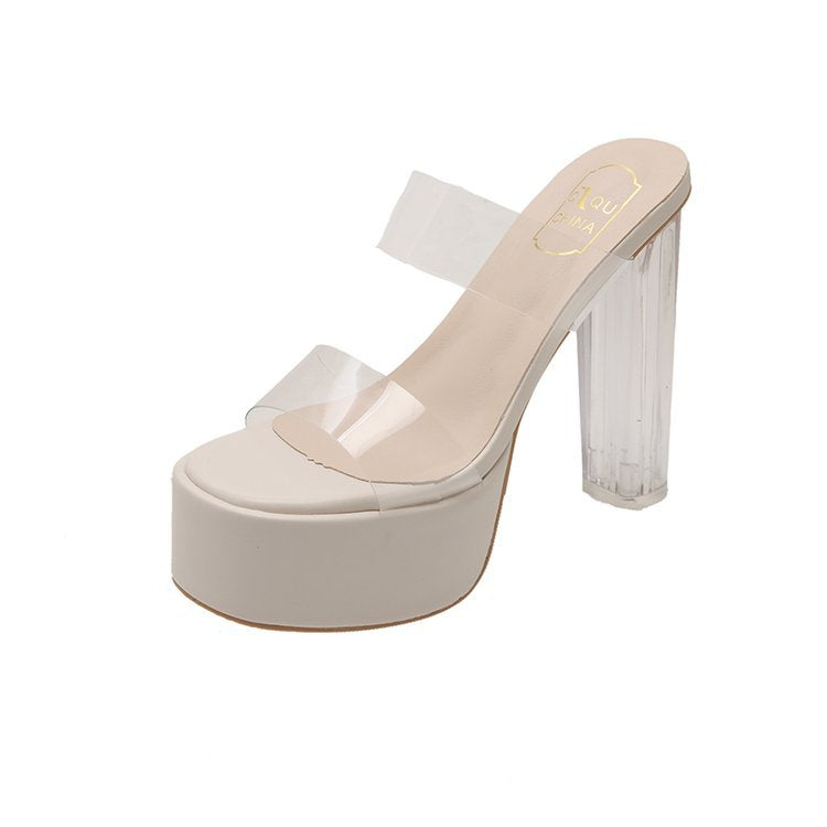 Damen elegante Plateau-Sandaletten mit transparentem Riemen EB