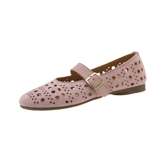 Damen Ballerinas mit romantischem Lochmuster und verstellbarem Riemen EB