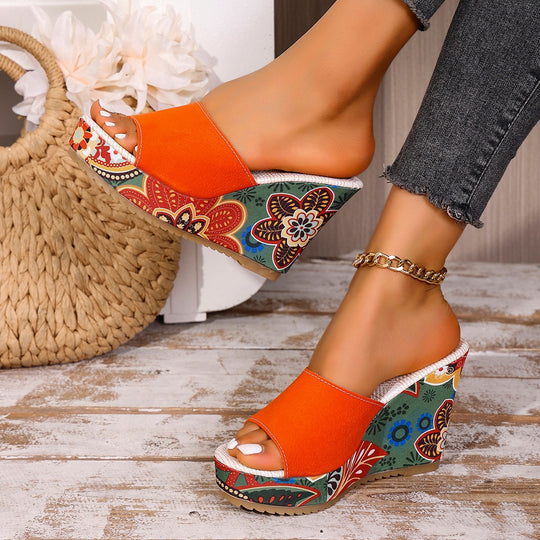 Damen Wedge-Pantoletten mit floralem Design EB