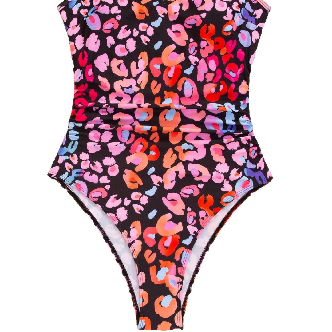 Damen Sportlicher Einteiler Badeanzug mit verspieltem Leo-Muster EB