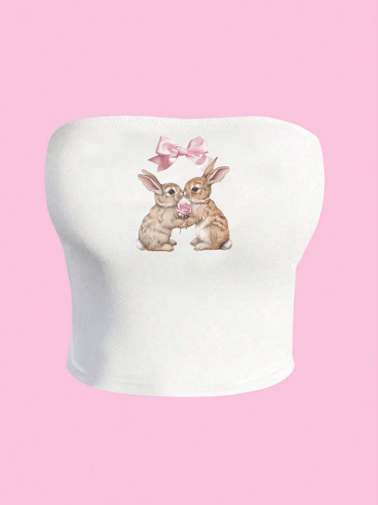 Damen Bandeau-Top mit auffälligem Statement-Aufdruck EB