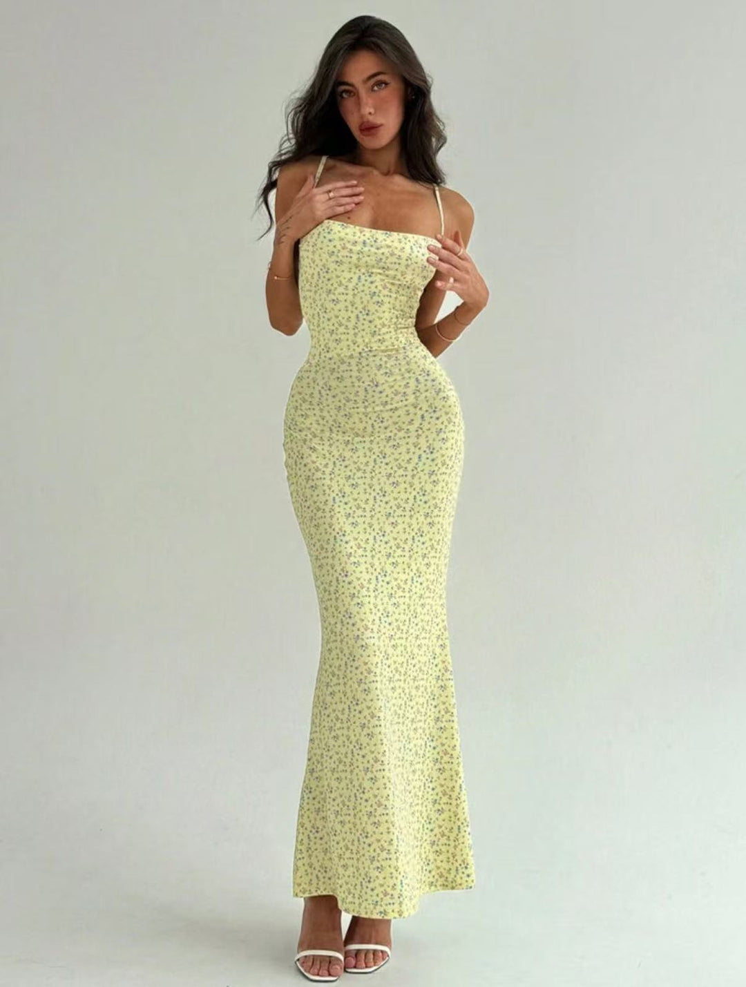 Damen Elegantes Maxikleid mit floralem Muster und schmalem Schnitt EB