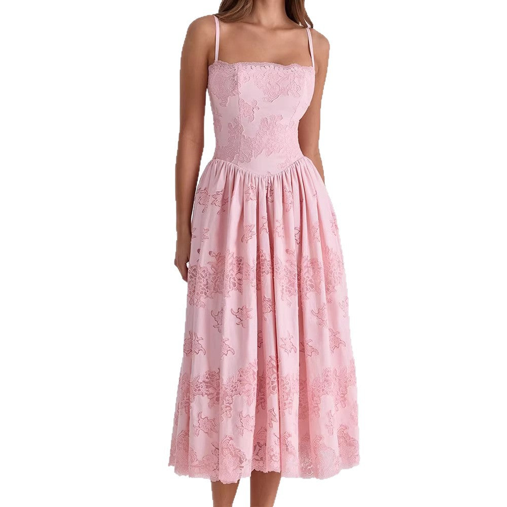 Damen Elegantes Maxikleid mit zarten Spitzenapplikationen EB