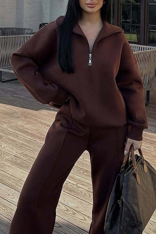 EB | Vibes Halb Offenes Pullover Sweatshirt und Hose Zwei Teiliges Satz