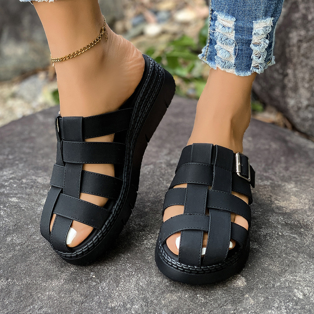 Damen Komfortable Schlüpfsandalen mit verstellbarem Riemen und ergonomischem Fußbett EB