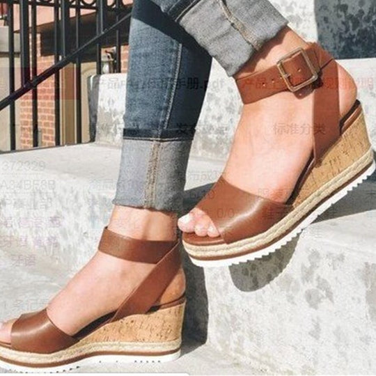 Damen Wedge-Sandalen mit verstellbarem Riemen und bequemer Korksohle EB