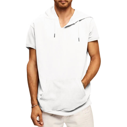 Herren lässiges Kurzarm-Hoodie mit praktischer Kängurutasche EB