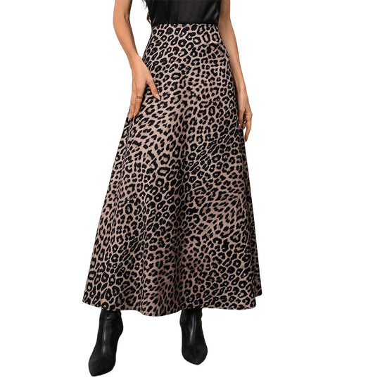 Damen Maxirock mit hohem Bund, ausgestellter A-Linie und markantem Leopardenprint Eichborn Berlin