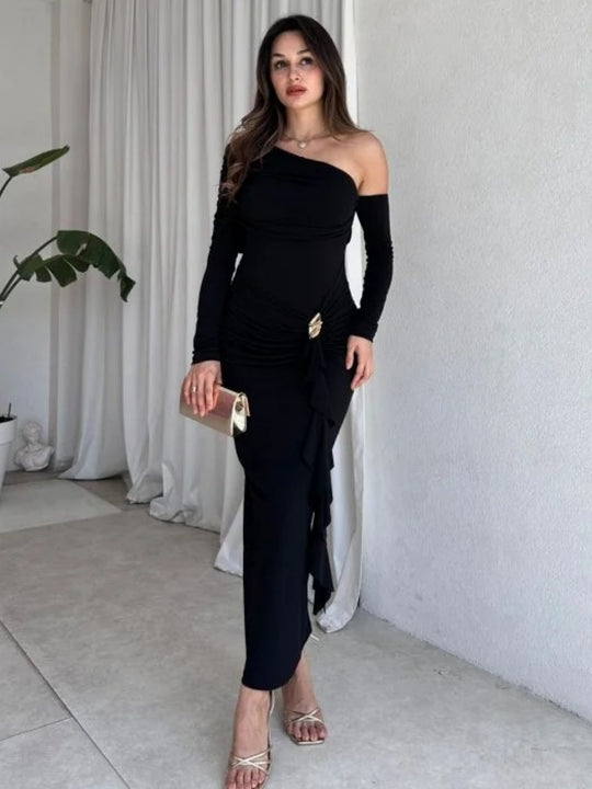 Damen elegantes Wickelkleid mit asymmetrischem Design und raffinierten Drapierungen EB