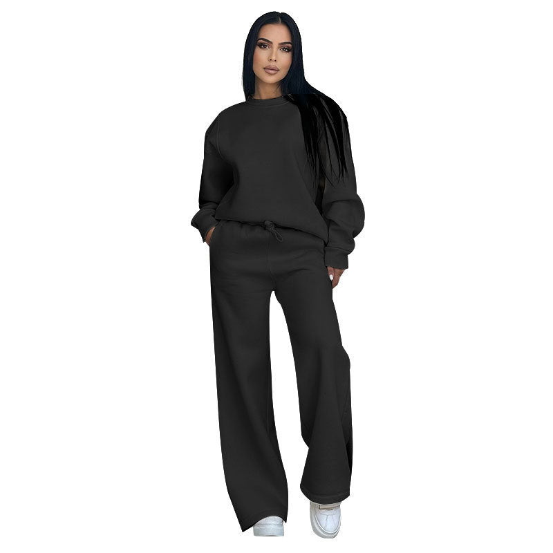Damen nan Lounge-Set mit Oversize-Rundhalsausschnitt und hochgeschnittener Jogginghose mit weitem Bein EB
