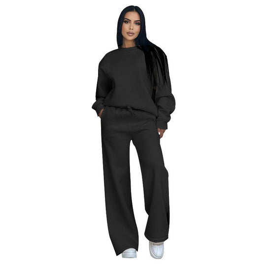 Damen nan Lounge-Set mit Oversize-Rundhalsausschnitt und hochgeschnittener Jogginghose mit weitem Bein EB