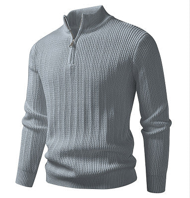 Herren nan feinstrukturierter Halbzip-Pullover mit Stehkragen, geripptem Strukturstrick und schmaler Passform EB