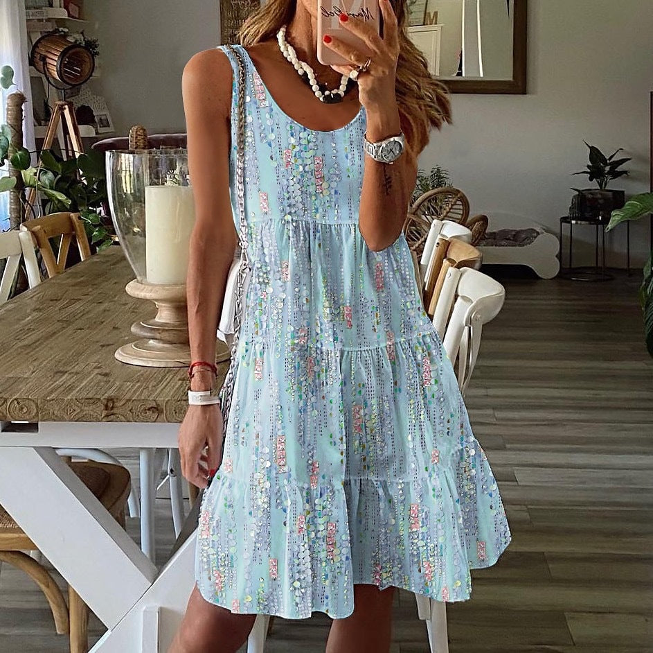 EB | Bedrucktes lockeres Kleid mit Rundhalsausschnitt