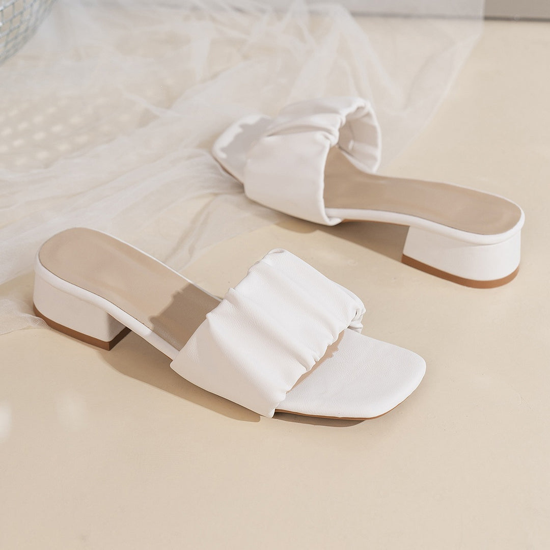 Damen Slip-On Sandalen mit modischem Falten-Design und bequemer Blockabsatz EB