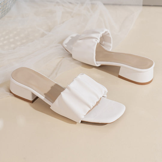 Damen Slip-On Sandalen mit modischem Falten-Design und bequemer Blockabsatz EB