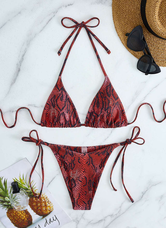 Damen Triangel-Bikini mit Schlangenprint und verstellbaren Trägern EB