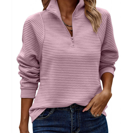 Damen kuscheliger Stepp-Pullover mit hohem Kragen und halbem Reißverschluss EB