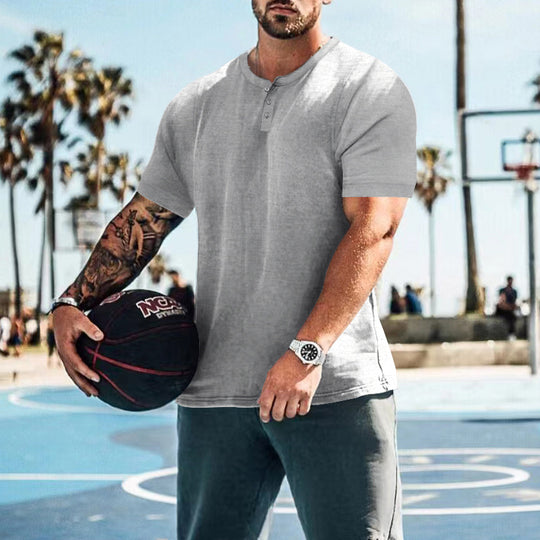 Herren lässiges Kurzarm-Henley-Shirt mit hochwertigem Baumwoll-Mix und praktischem Knopfdesign EB