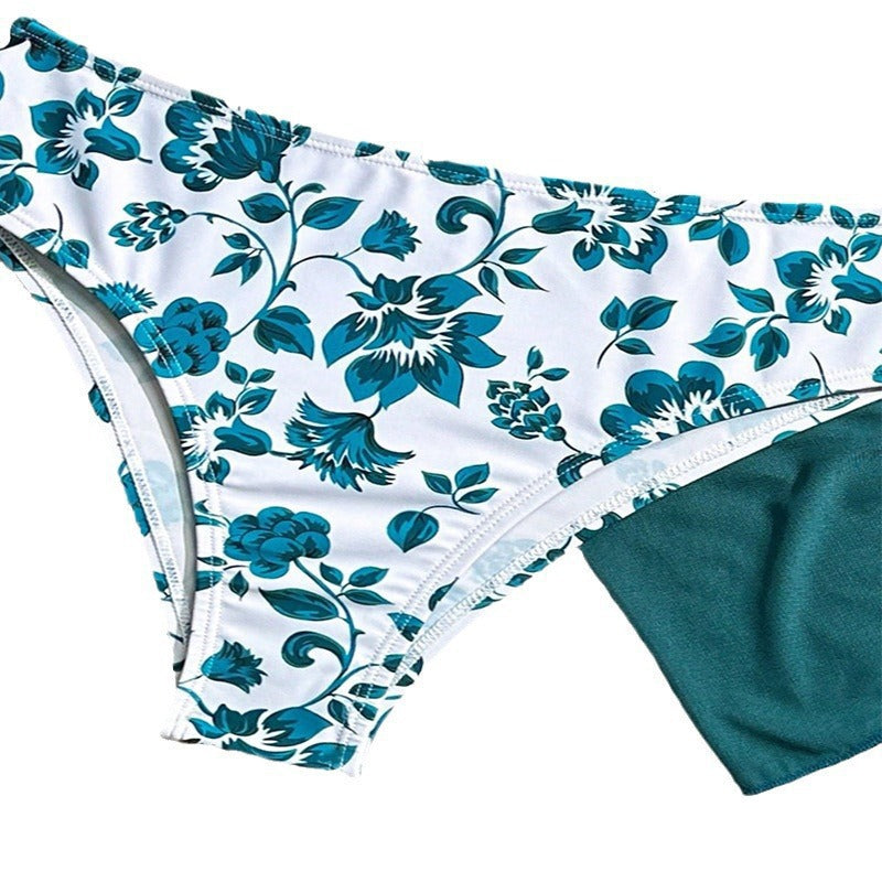 Damen Triangel-Bikini-Set mit floralem Muster und passendem Wickelrock EB