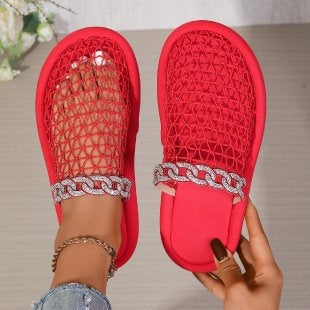 Damen Plateau-Pantoletten mit Netzdesign und Glitzerakzenten EB