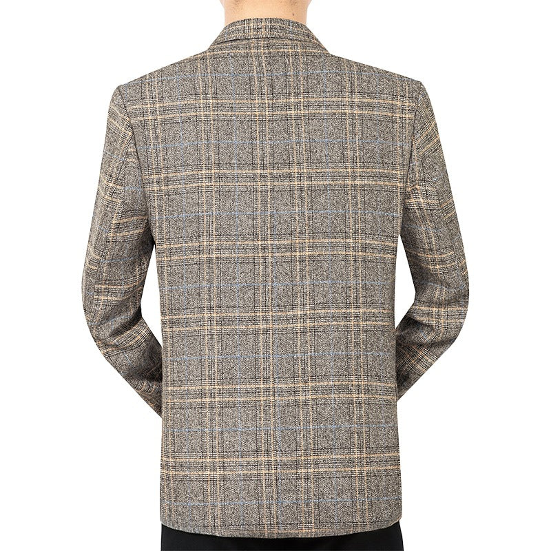 Herren Kariertes Slim-Fit Sakko mit strukturiertem Wollmix und aufgesetzten Taschen EB