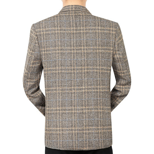 Herren Kariertes Slim-Fit Sakko mit strukturiertem Wollmix und aufgesetzten Taschen EB