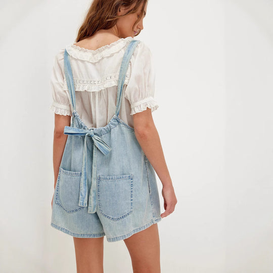 Damen Denim-Jumpsuit mit verspieltem Schnitt und verstellbaren Trägern EB