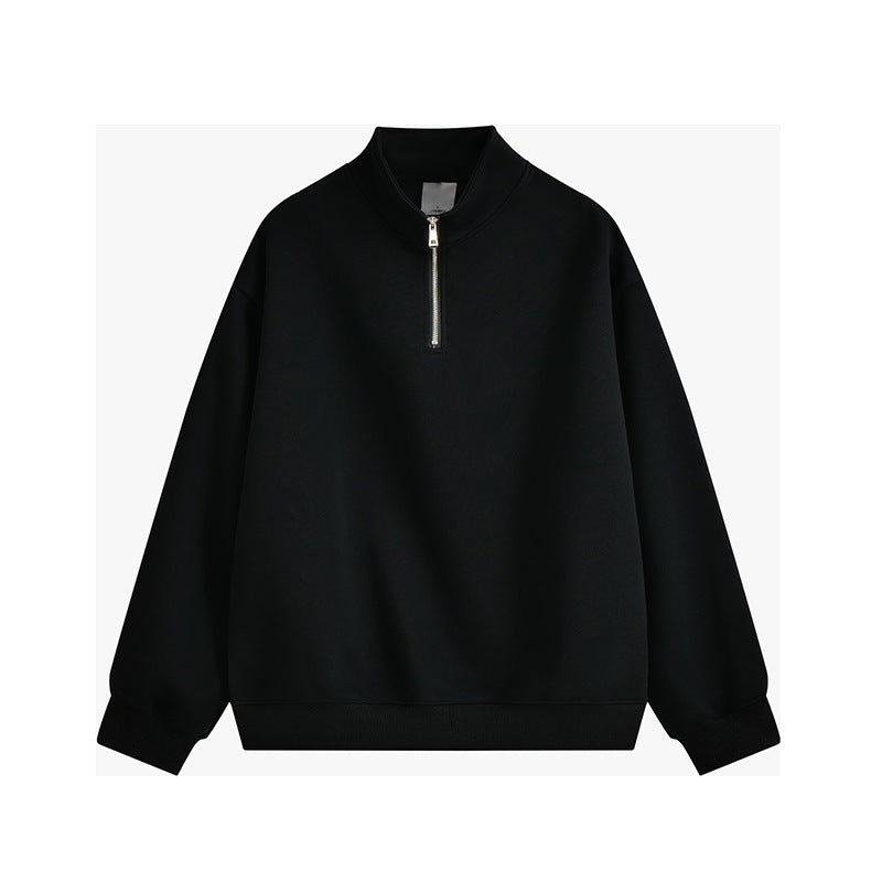 Unisex oversized Halbzip-Sweatshirt mit Stehkragen, Rippbündchen und weichem Fleece-Innenfutter EB