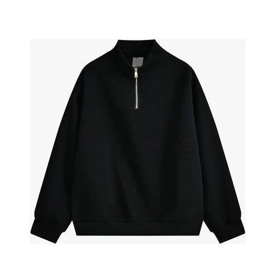 Unisex oversized Halbzip-Sweatshirt mit Stehkragen, Rippbündchen und weichem Fleece-Innenfutter EB