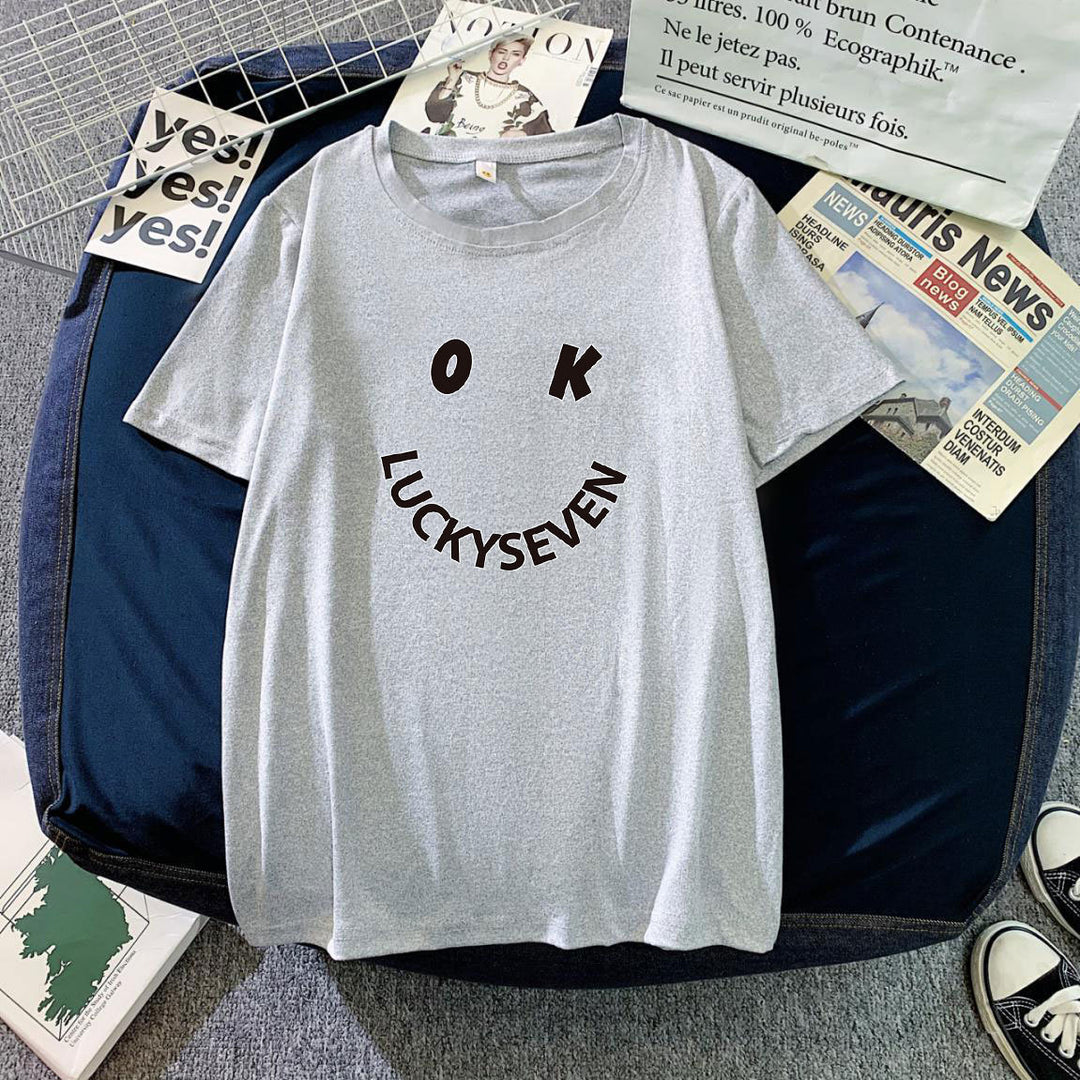 Damen modisches T-Shirt mit lässigem Smiley-Print und hochwertiger Baumwollqualität EB