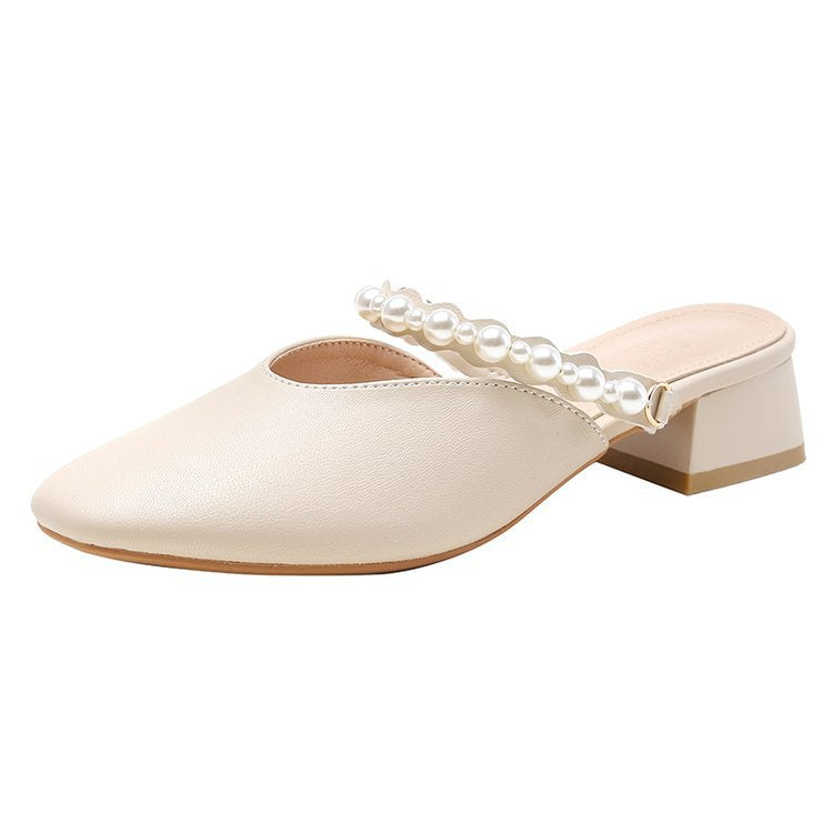 Damen elegante Mules mit dekorativen Perlenakzenten EB
