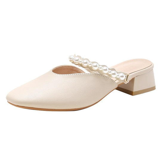 Damen elegante Mules mit dekorativen Perlenakzenten EB
