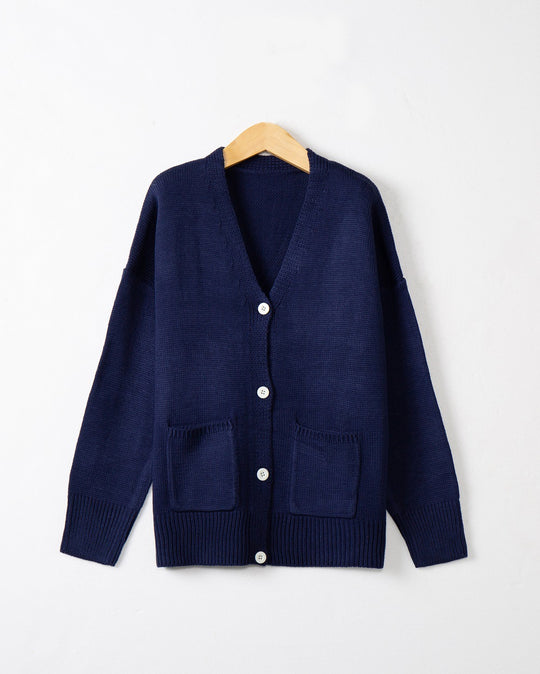 Damen Grobstrick Cardigan mit praktischen Eingrifftaschen und V-Ausschnitt EB