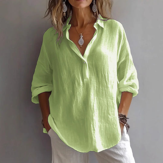 Damen Lockeres Knopf-Bluse Hemd EB