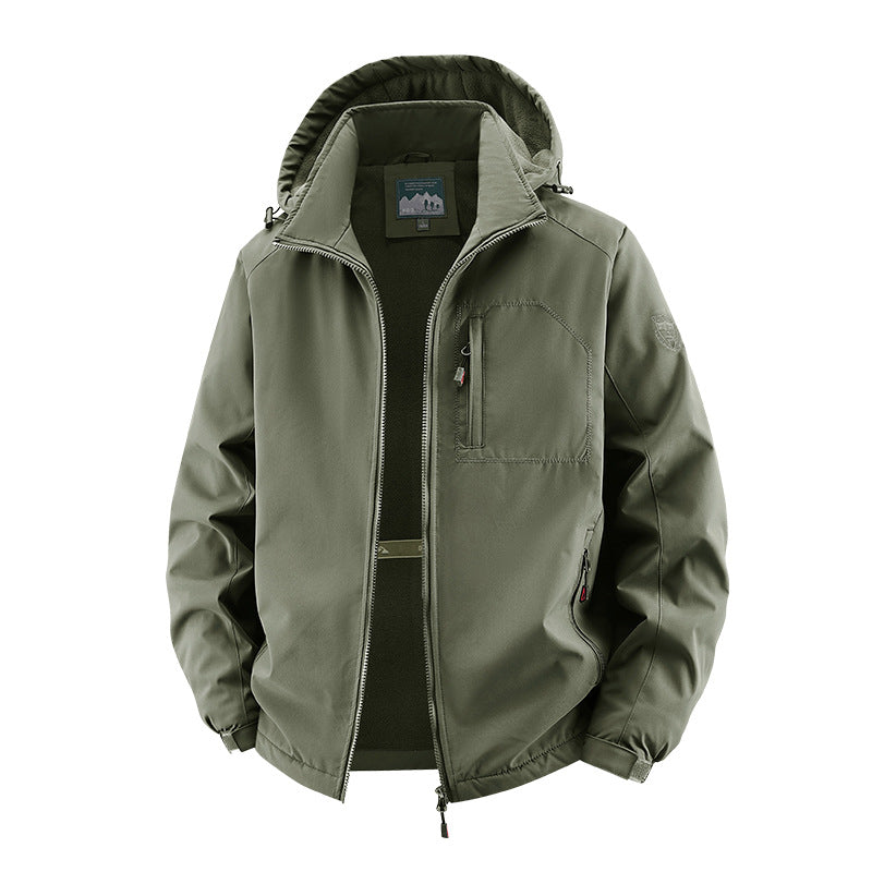 Herren nan multifunktionale Softshell-Tacticaljacke mit versteckter Kapuze, vertikaler Brusttasche und atmungsaktivem Fleecefutter EB