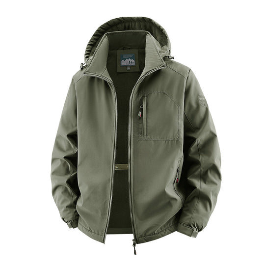 Herren nan multifunktionale Softshell-Tacticaljacke mit versteckter Kapuze, vertikaler Brusttasche und atmungsaktivem Fleecefutter EB