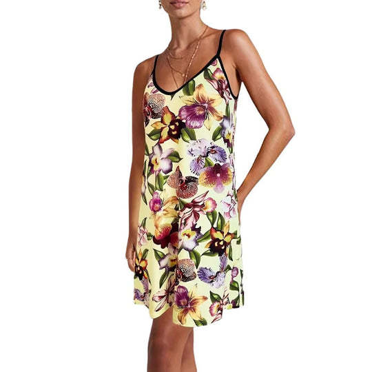 Damen Spaghettiträger Kleid mit elegantem floralem Design EB