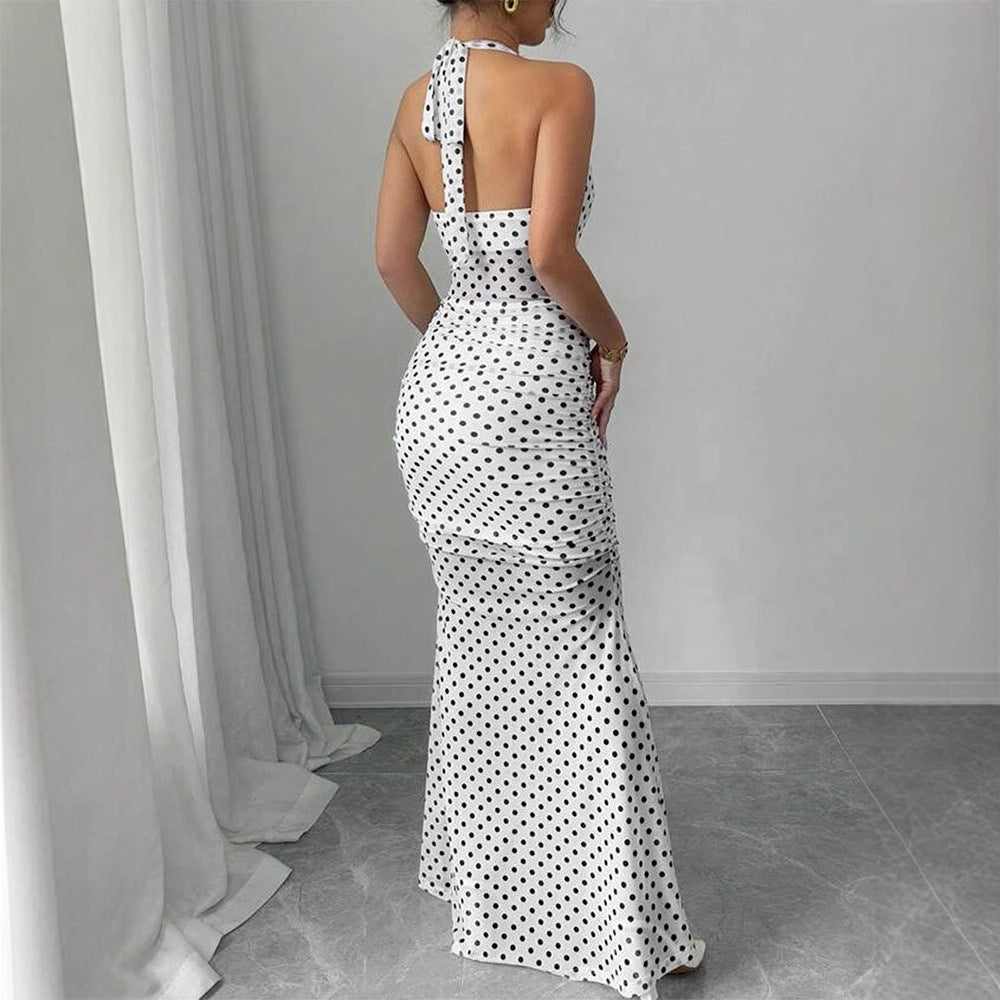 Damen Maxikleid mit schickem Pünktchenmuster und elegantem Neckholder EB