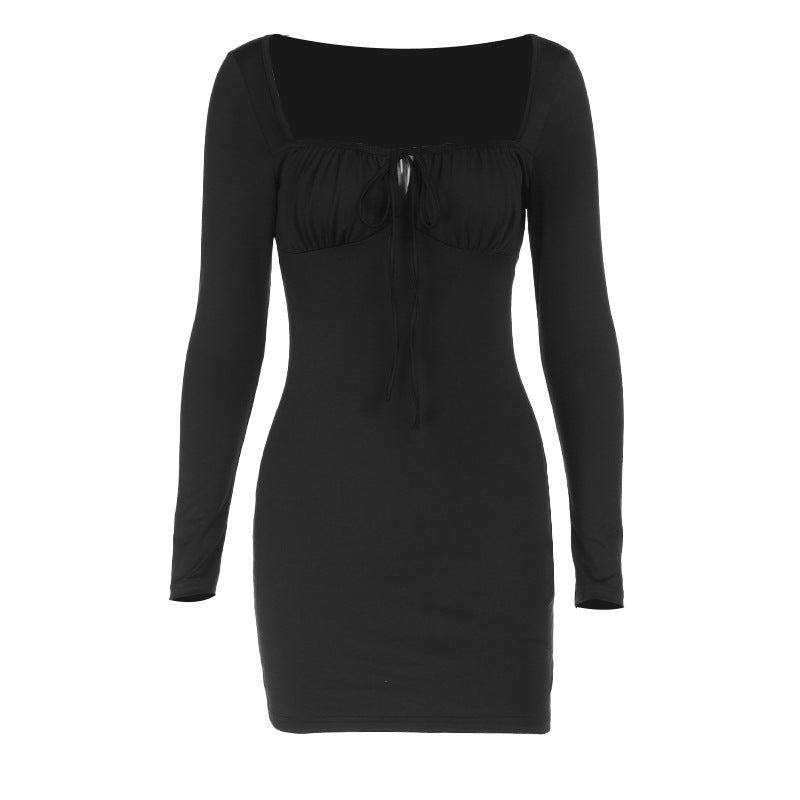 Damen figurbetontes Minikleid mit raffiniertem Ausschnitt und langen Ärmeln EB
