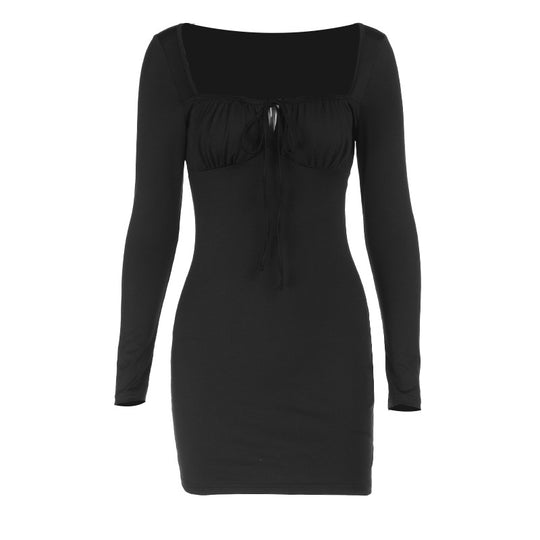Damen figurbetontes Minikleid mit raffiniertem Ausschnitt und langen Ärmeln EB