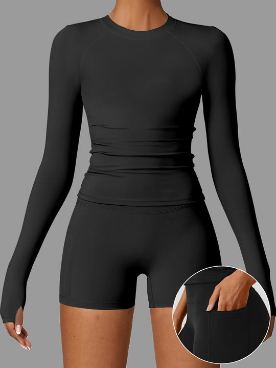 Damen Sportliche Langarm-T-Shirt mit figurformendem Design EB