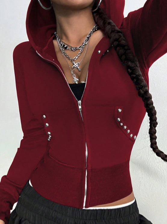 Damen modische Zip-Hoodie mit Silberschmuck-Details EB
