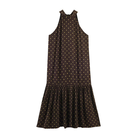 Damen Maxikleid mit elegantem Volant und modernem Punkdesign EB