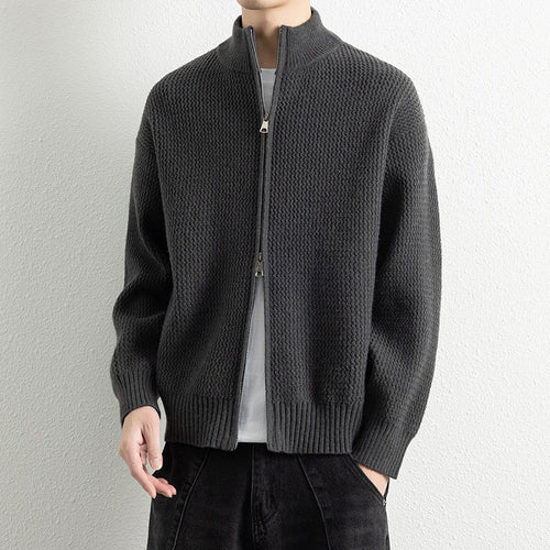 Herren Strickjacke mit hohem Kragen und praktischen Reißverschluss EB