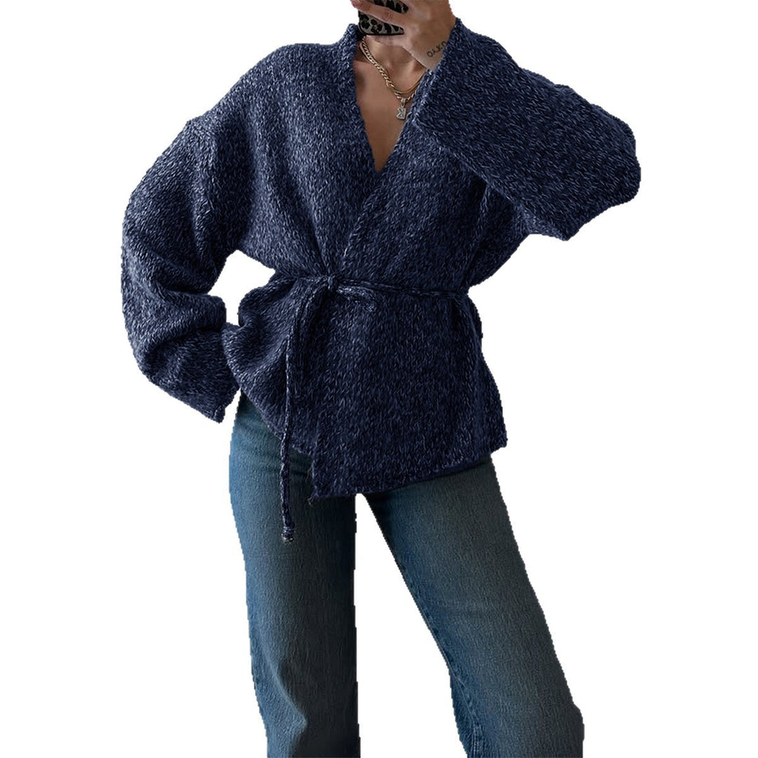 Damen nan oversize Bouclé-Strickjacke mit Taillengürtel und Kimonoärmeln EB