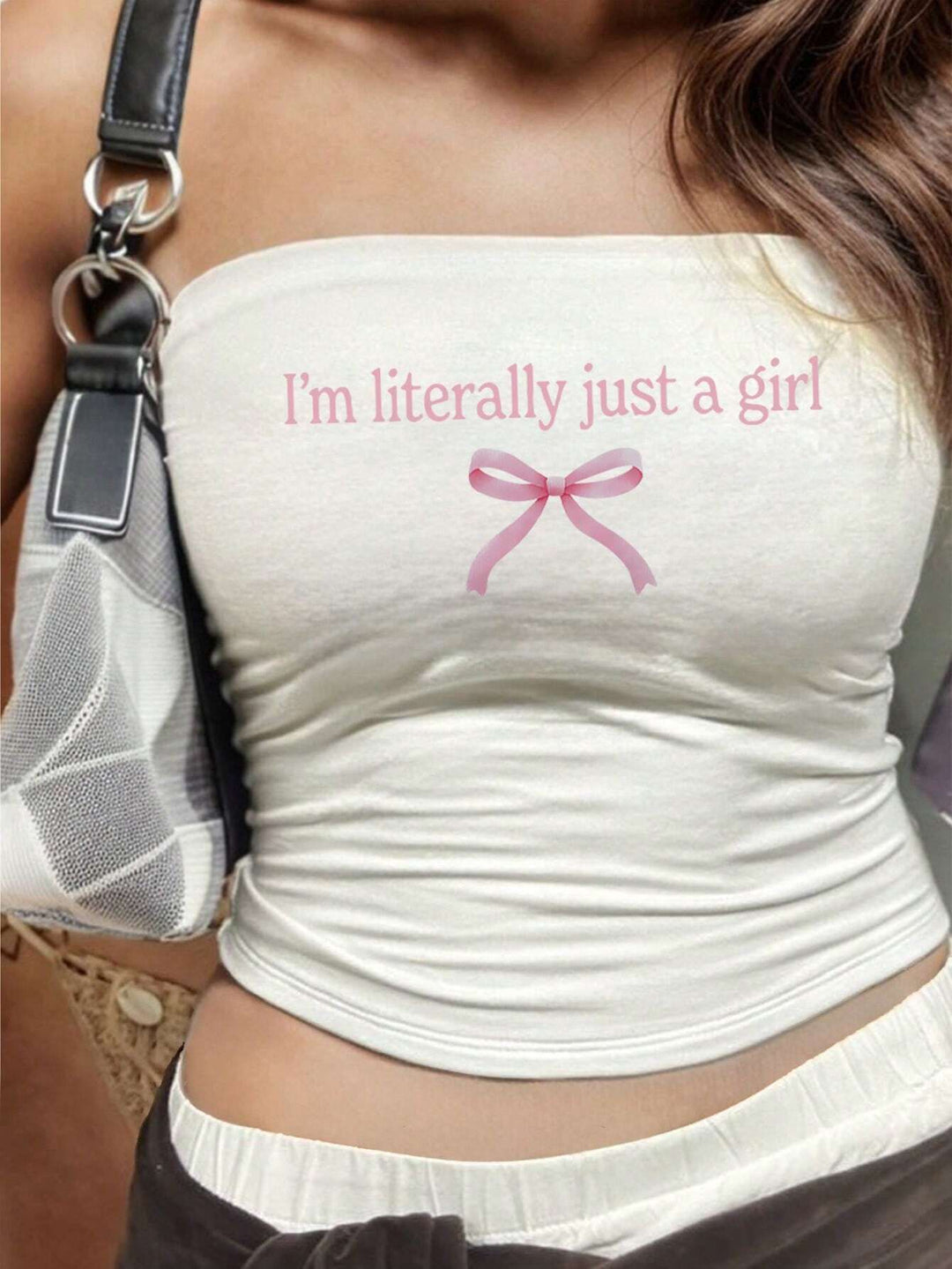 Damen Bandeau-Top mit auffälligem Statement-Aufdruck EB