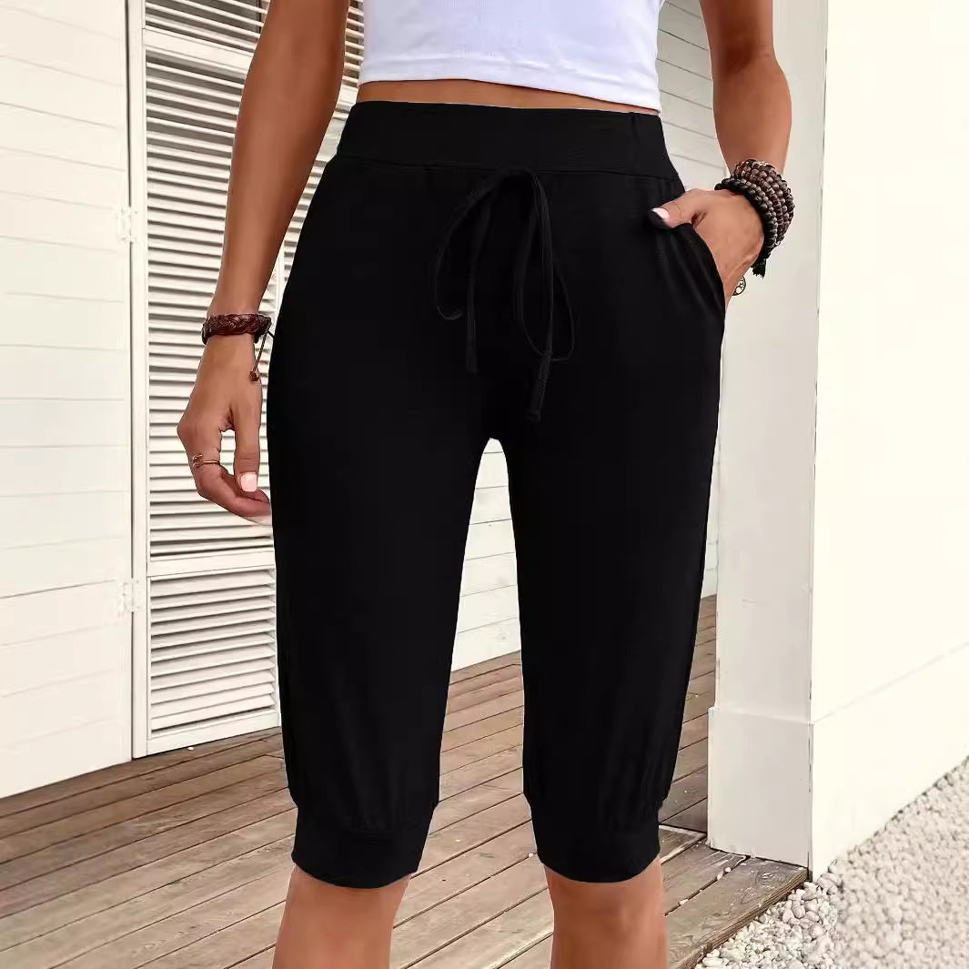 Damen Sportliche Capri-Hosen mit elastischem Bund und praktischen Seitentaschen EB